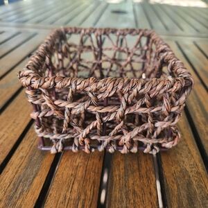 Small Woven Storage Basket With Metal Frame Rustic Farmhouse Chic Organization